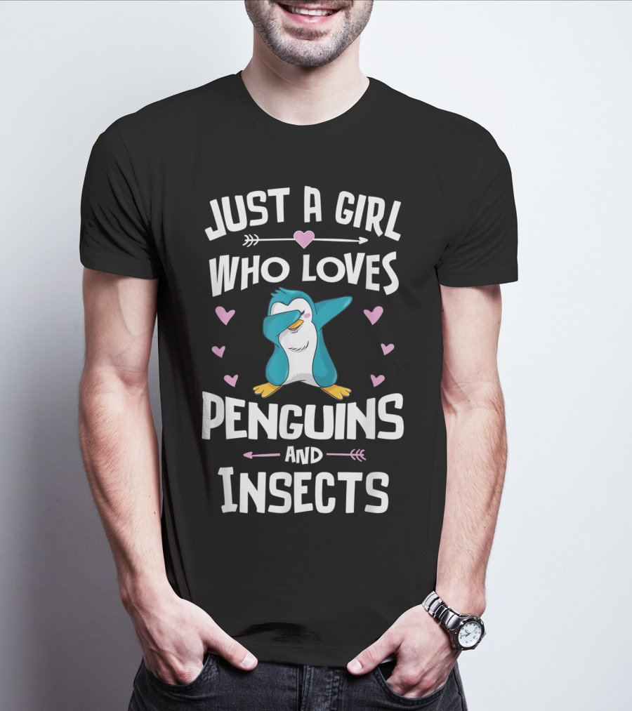 Just A Girl Who Loves Penguins And Insects Dabbing Penguin Hearts T-Shirt