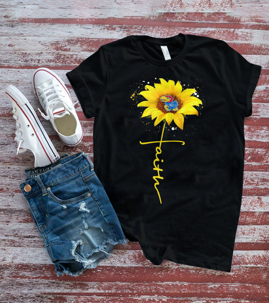 Kansas Jayhawks Sunflower Faith Cross Shape T-Shirt
