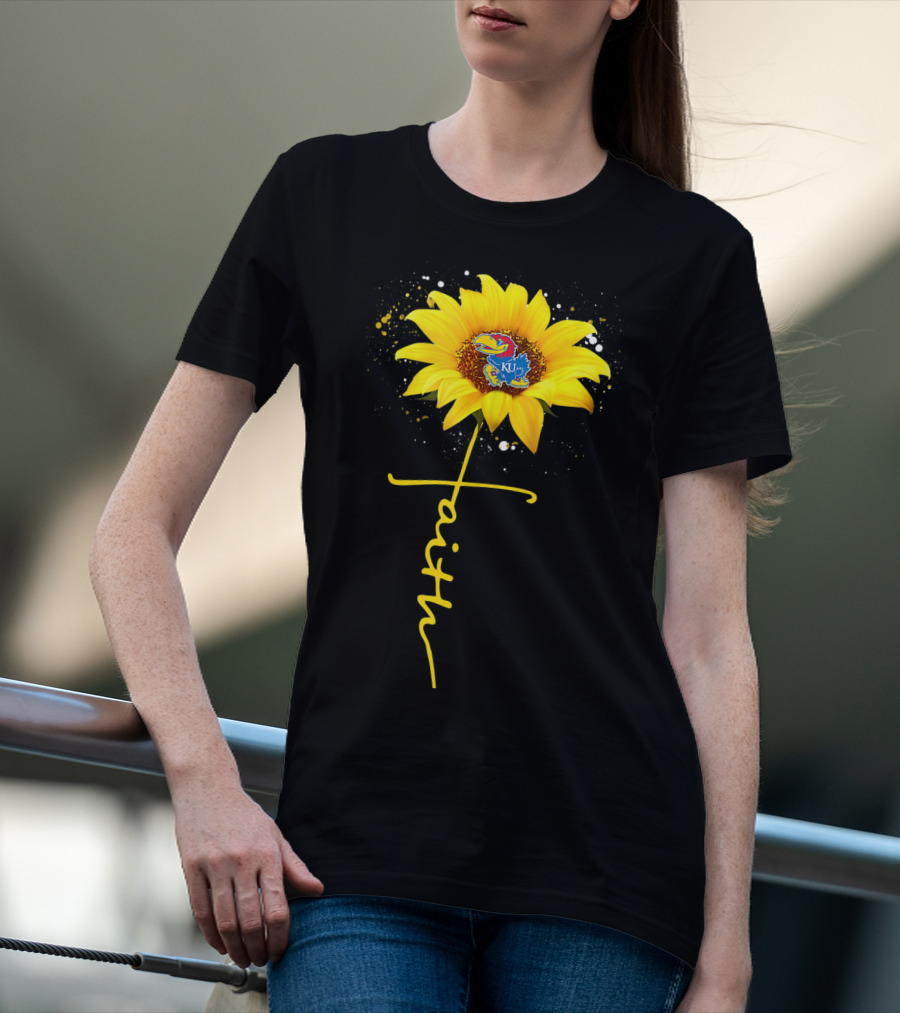 Kansas Jayhawks Sunflower Faith Cross Shape T-Shirt