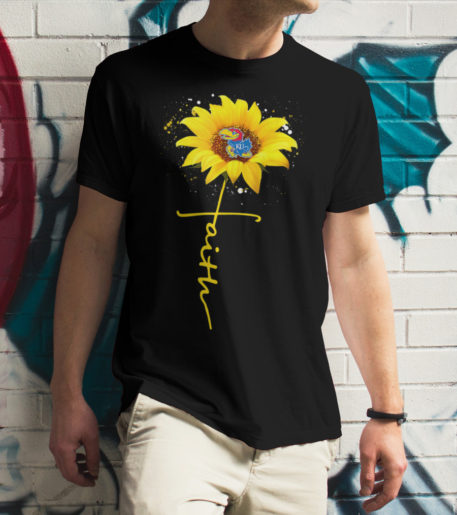 Kansas Jayhawks Sunflower Faith Cross Shape T-Shirt