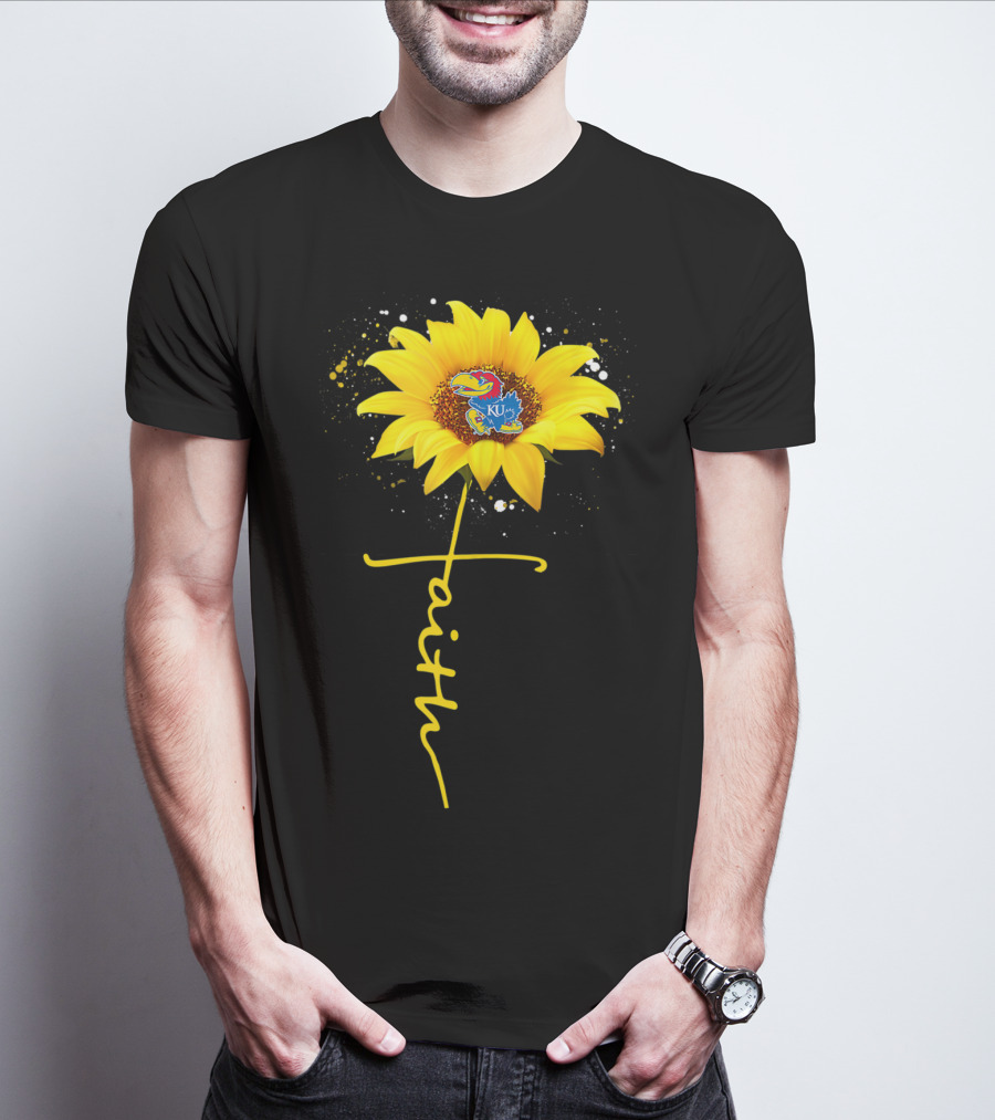 Kansas Jayhawks Sunflower Faith Cross Shape T-Shirt