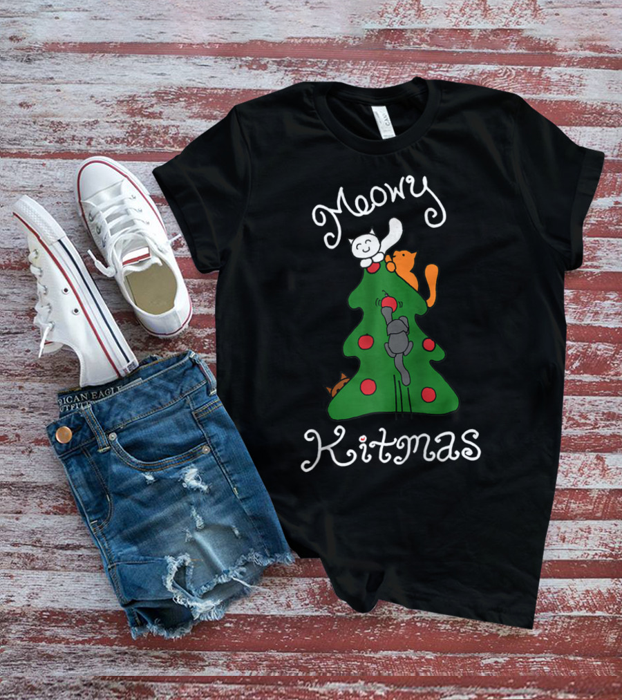 Meowy Kitmas Cats On Christmas Tree T-Shirt