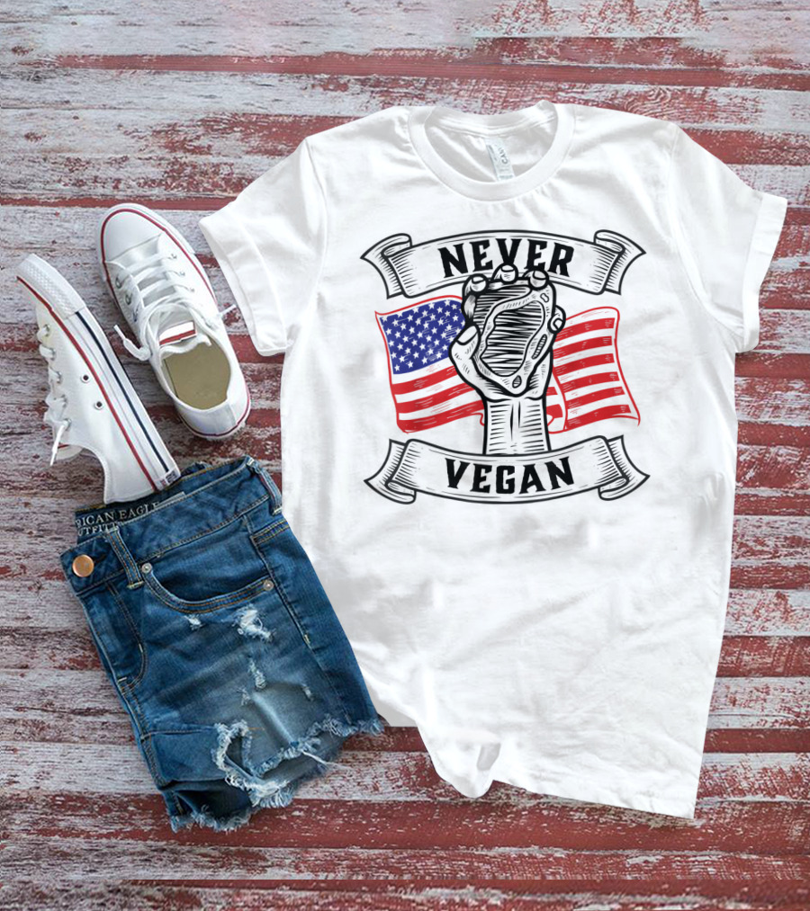 Never Vegan Carnivore Diet Power With American Flag Fist T-Shirt