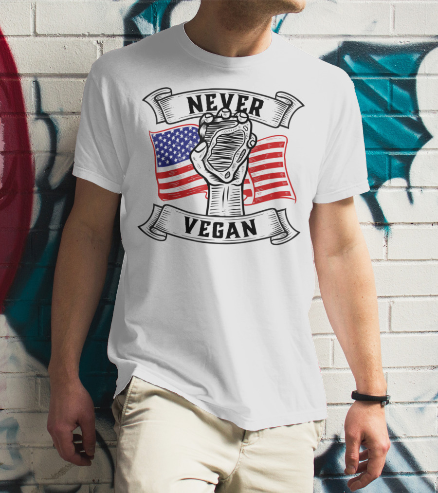 Never Vegan Carnivore Diet Power With American Flag Fist T-Shirt