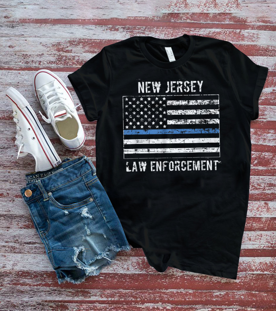 New Jersey Law Enforcement Thin Blue Line American Flag T-Shirt