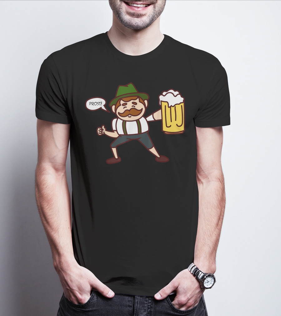 Prost Cute Lederhosen Guy With Beer October T-Shirt