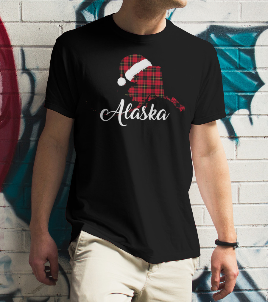 Alaska Red Buffalo Royal Stewart Tartan With Santa Hat T-Shirt