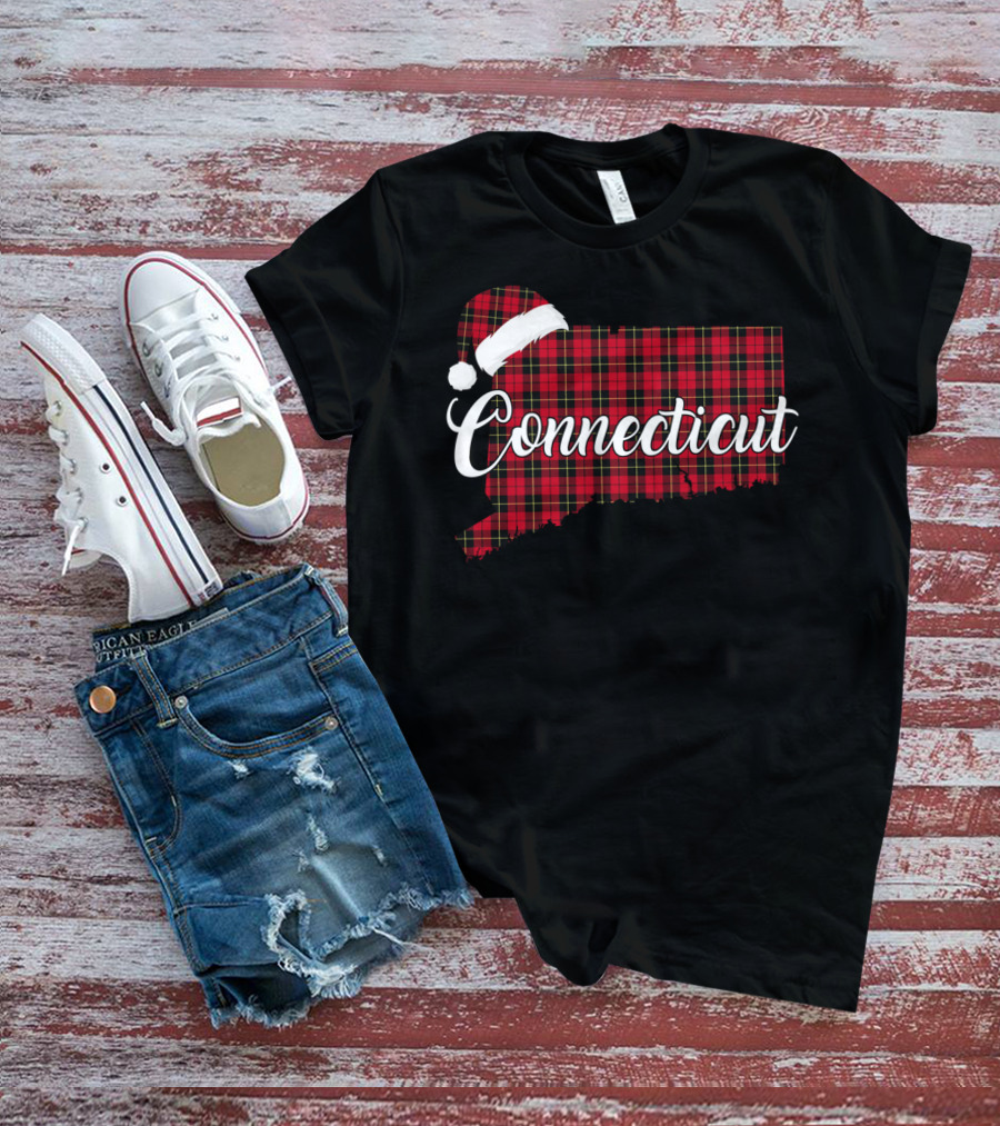 Connecticut Red Buffalo Plaid With Santa Hat Royal Stewart T-Shirt