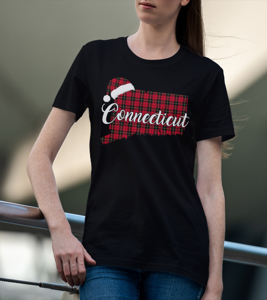 Connecticut Red Buffalo Plaid With Santa Hat Royal Stewart T-Shirt