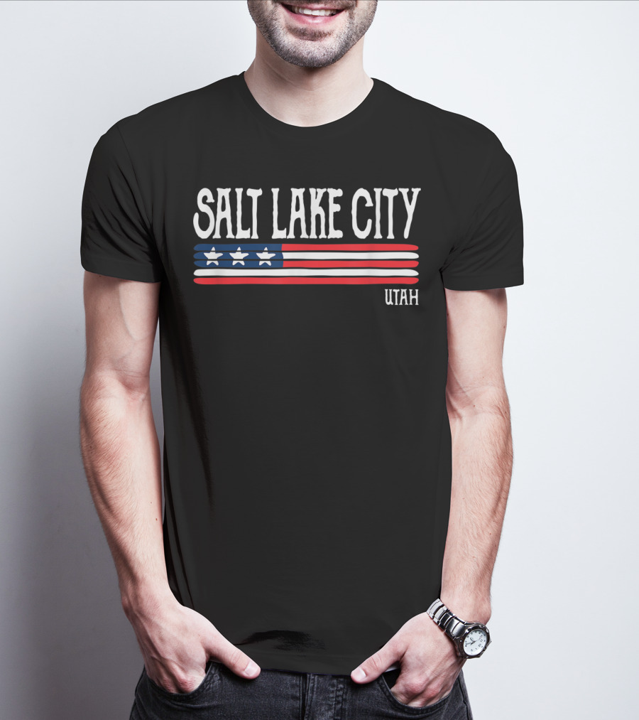Salt Lake City Utah American Flag Stars Stripes T-Shirt