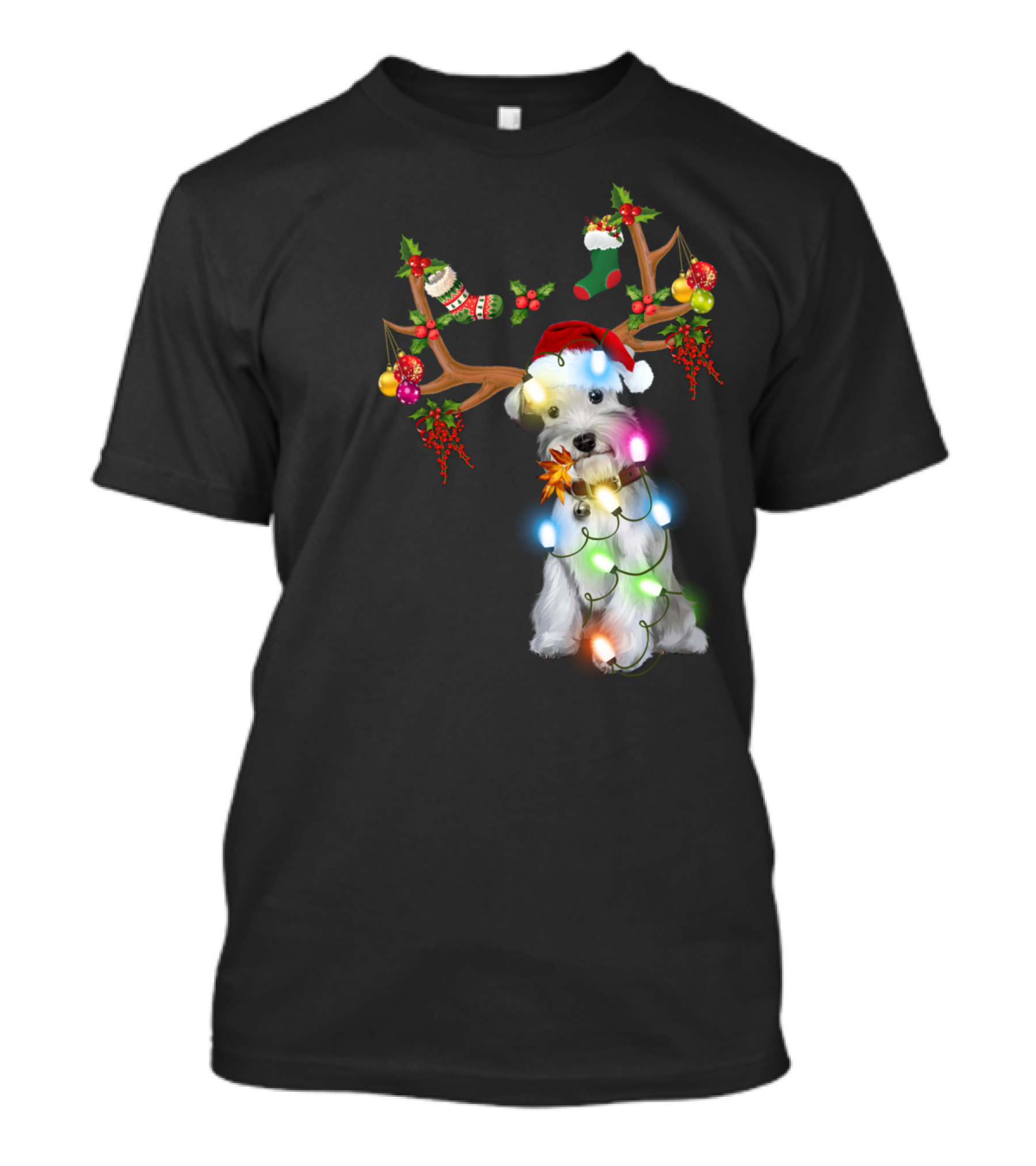 Santa Schnauzer Christmas Lights Reindeer Antlers Holiday Lover T-Shirt