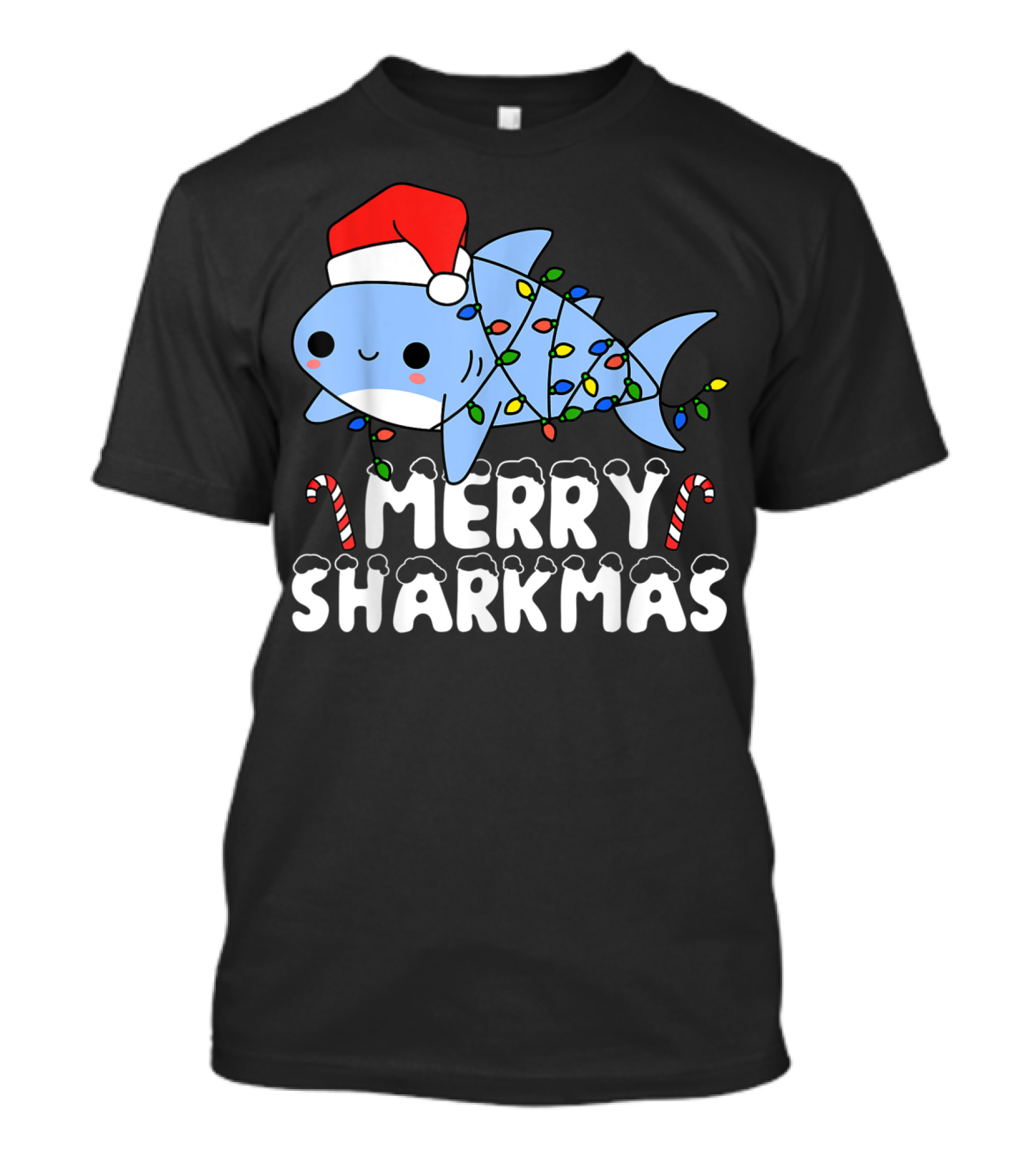 Merry Sharkmas Santa Shark Christmas Lights Boys T-Shirt