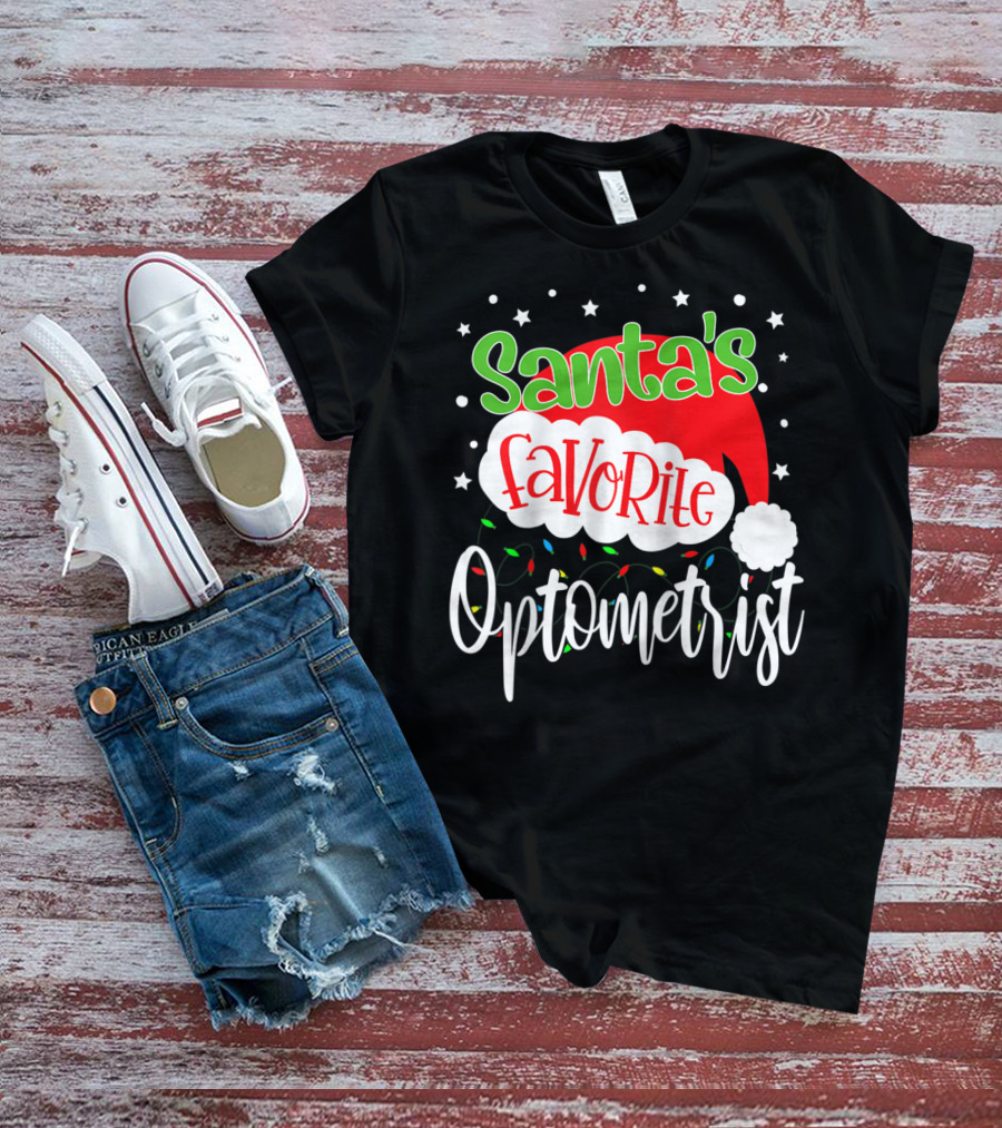 Santa's Favorite Optometrist Christmas Santa Hat And Lights T-Shirt