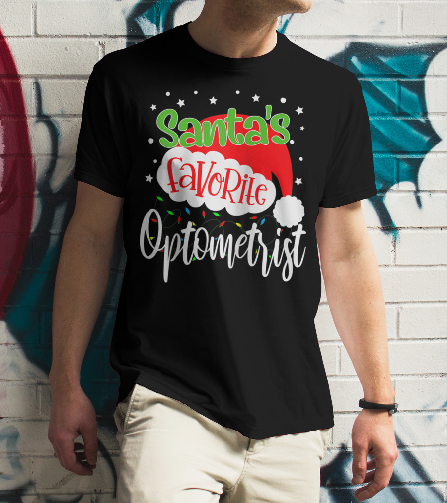 Santa's Favorite Optometrist Christmas Santa Hat And Lights T-Shirt