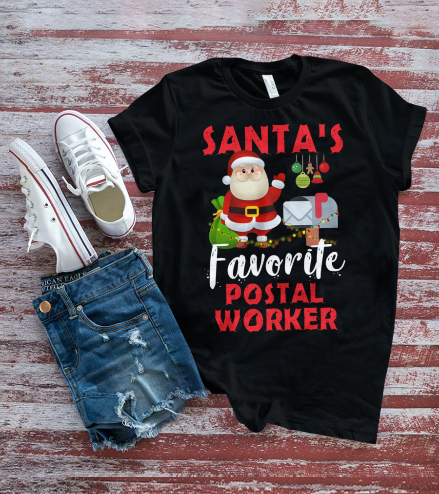 Santa's Favorite Postal Worker Christmas Mailbox Santa Claus T-Shirt