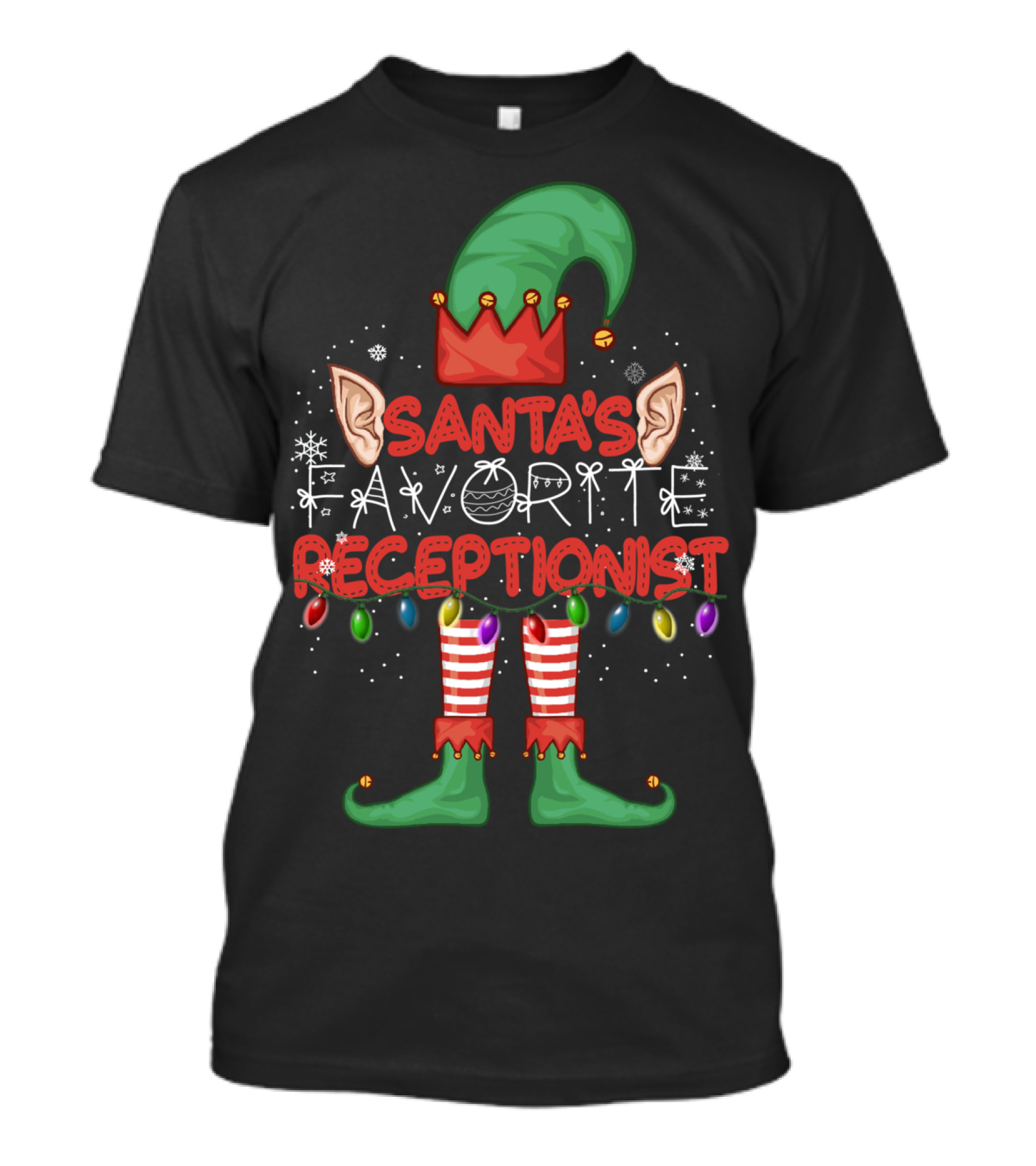 Santa's Favorite Receptionist Elf Hat Christmas Lights T-Shirt
