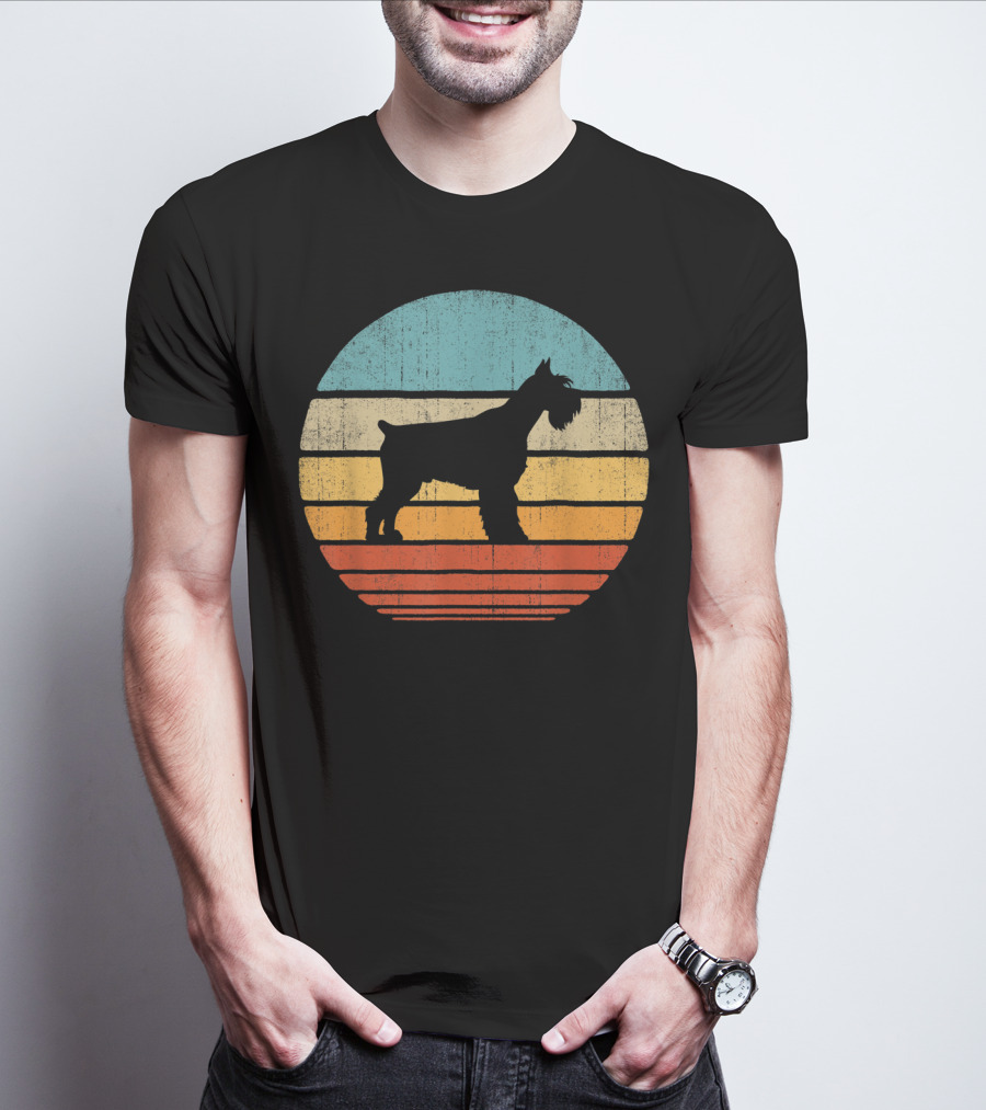 Schnauzer Retro 60S 70S Sunset Stripes T-Shirt