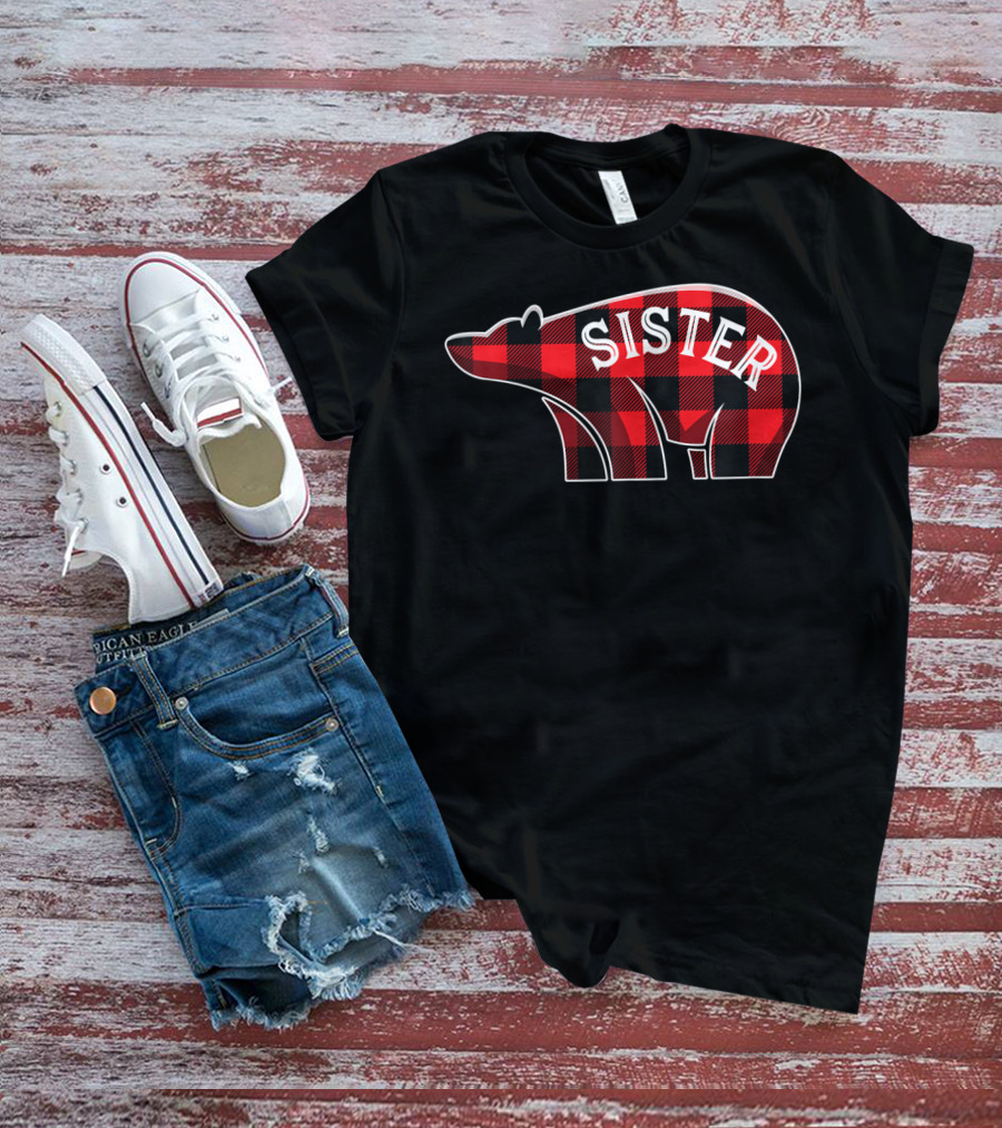 Sister Bear Christmas Plaid Buffalo Family T-Shirt