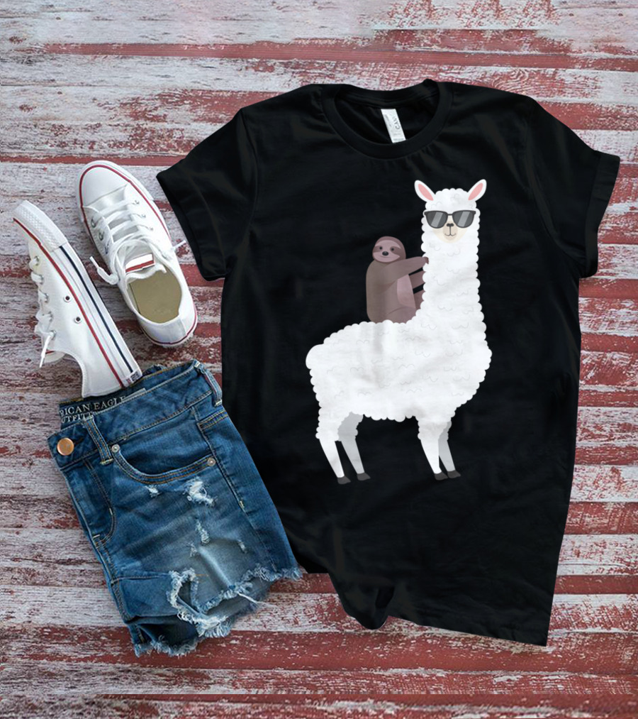 Sloth Life Riding Llama Cool Sunglasses Duo T-Shirt