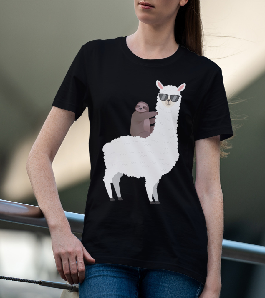 Sloth Life Riding Llama Cool Sunglasses Duo T-Shirt