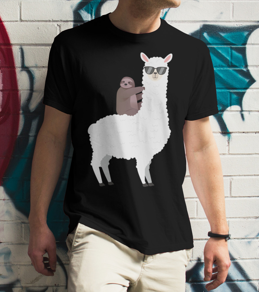 Sloth Life Riding Llama Cool Sunglasses Duo T-Shirt