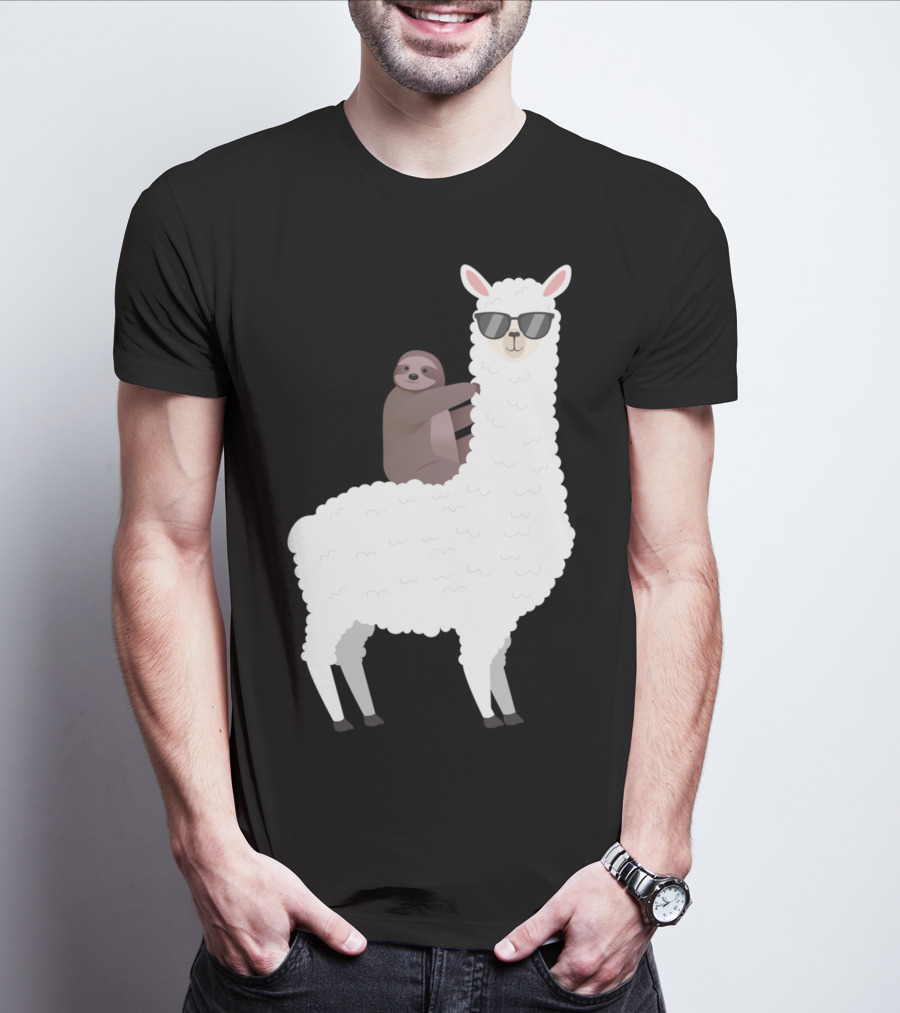 Sloth Life Riding Llama Cool Sunglasses Duo T-Shirt