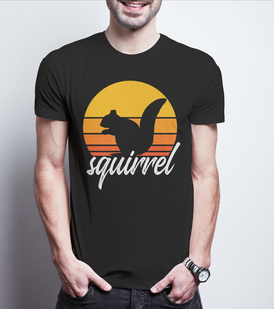 Squirrel Retro Sunset Silhouette Animal Lover Vintage T-Shirt