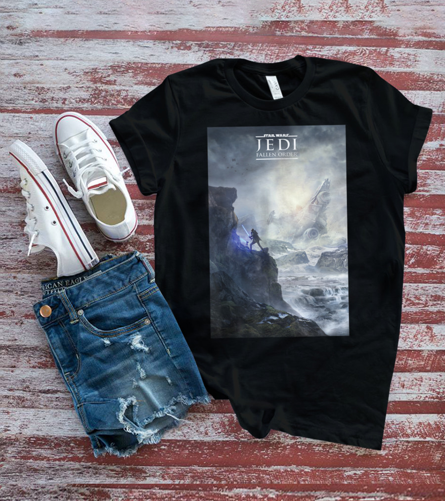Star Wars Jedi Fallen Order Scenic Battle With Stormtrooper And Ruins T-Shirt