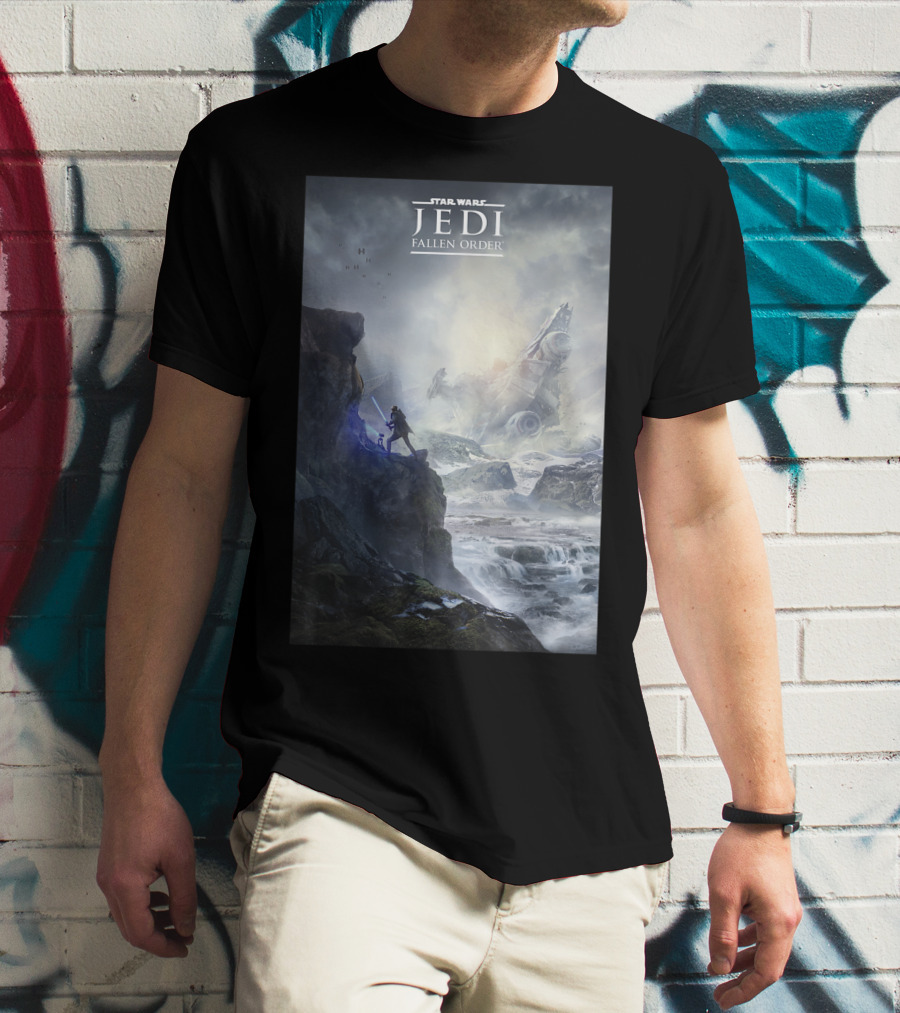 Star Wars Jedi Fallen Order Scenic Battle With Stormtrooper And Ruins T-Shirt