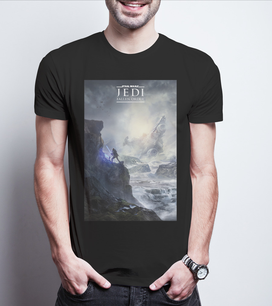 Star Wars Jedi Fallen Order Scenic Battle With Stormtrooper And Ruins T-Shirt