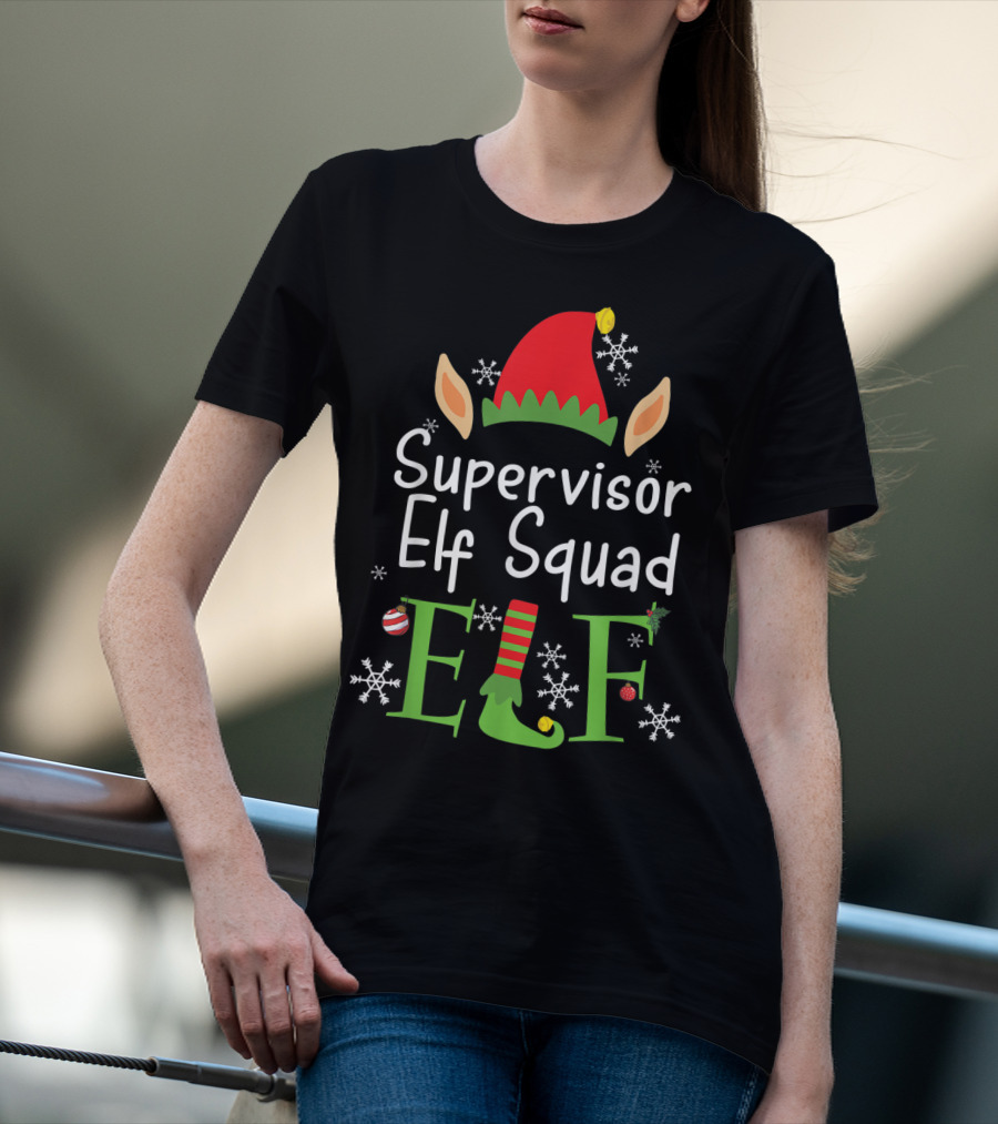 Supervisor Elf Squad Christmas Hat Snowflakes Ornaments T-Shirt