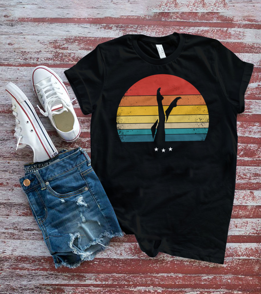Retro Synchronized Swimming Legs Silhouette With Vintage Sunset Stripes And Stars T-Shirt