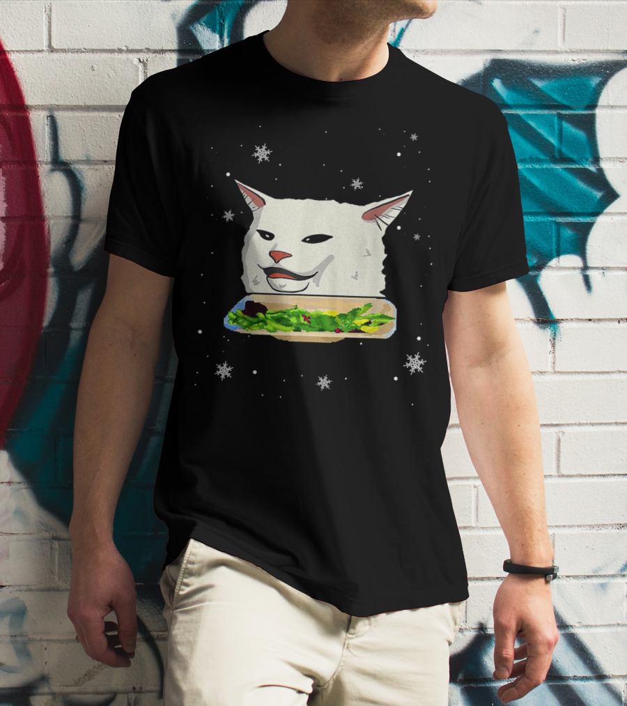 Table Cat Smudge The Cat Meme Snowflakes Salad T-Shirt