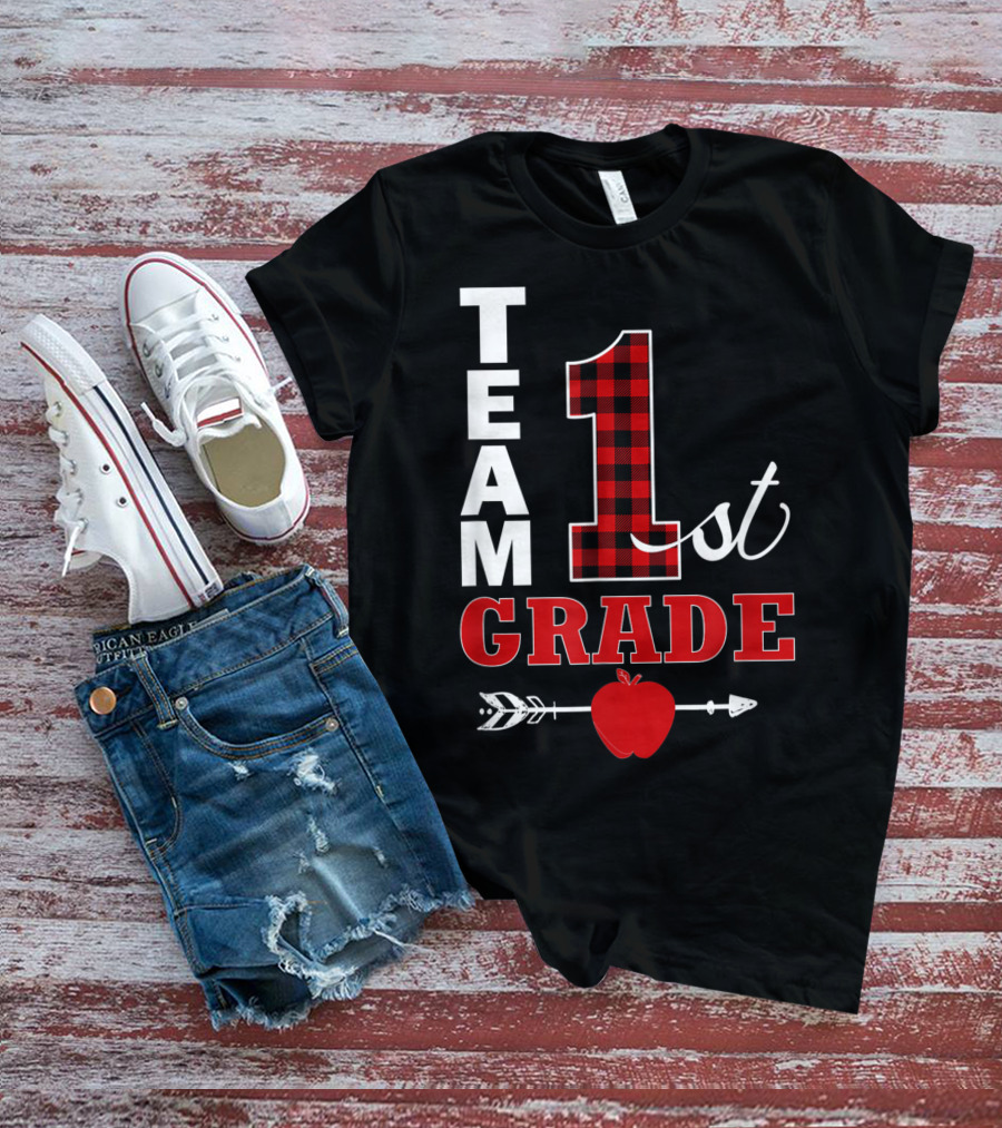 Team 1st Grade Lumberjack Plaid Teacher Arrow Apple T-Shirt