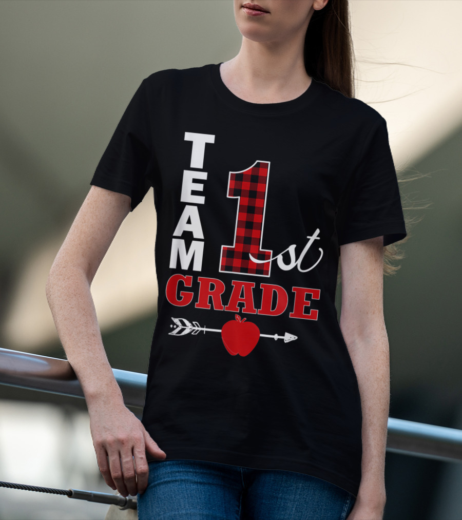 Team 1st Grade Lumberjack Plaid Teacher Arrow Apple T-Shirt