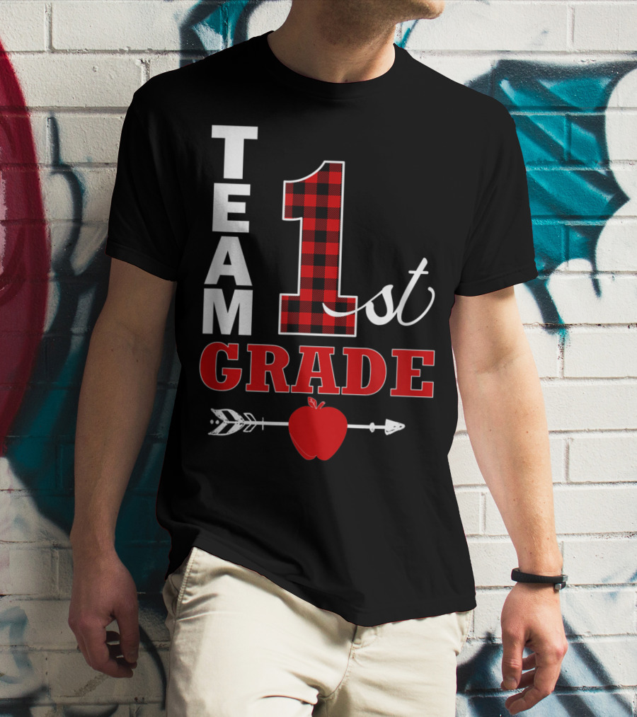 Team 1st Grade Lumberjack Plaid Teacher Arrow Apple T-Shirt