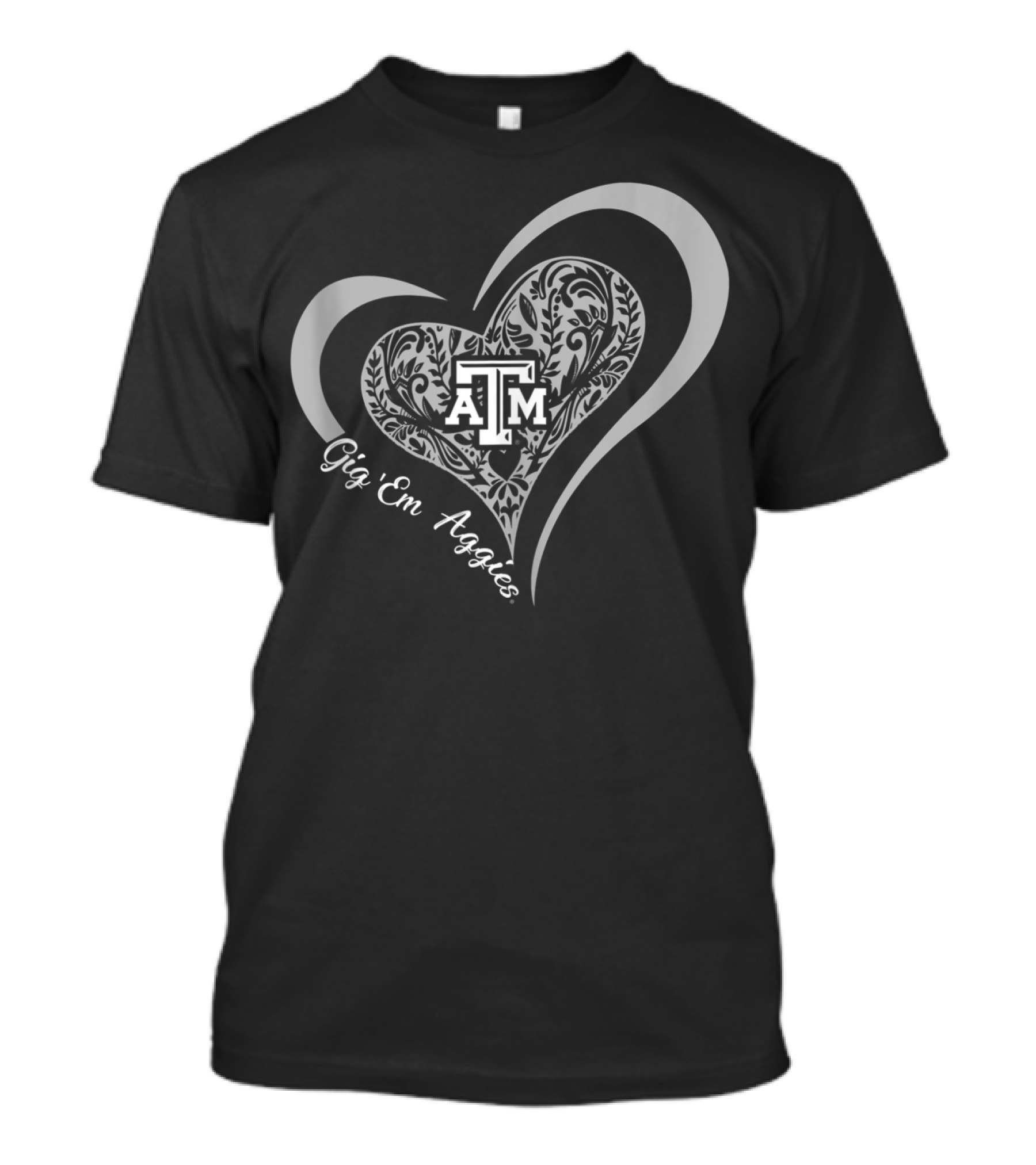 Gig 'Em Aggies Texas A&M Patterned Heart Graduation T-Shirt