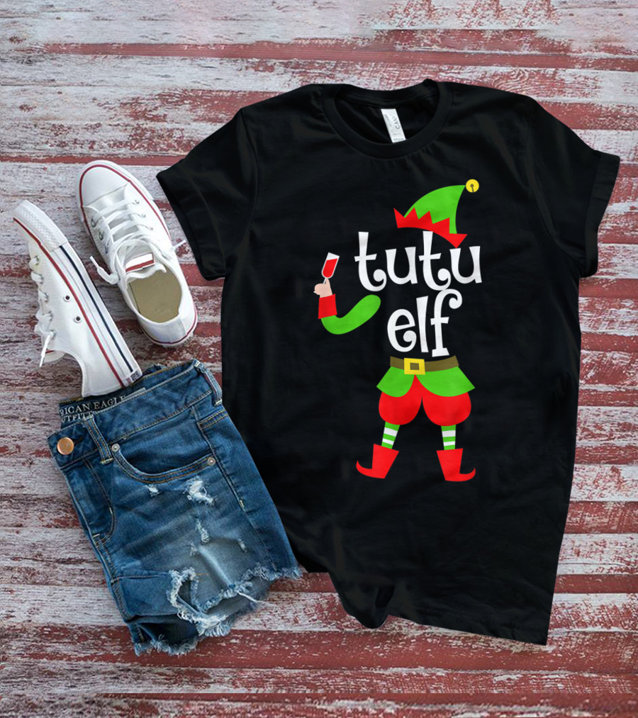 Tutu Elf Holding Wine Glass Christmas Costume T-Shirt