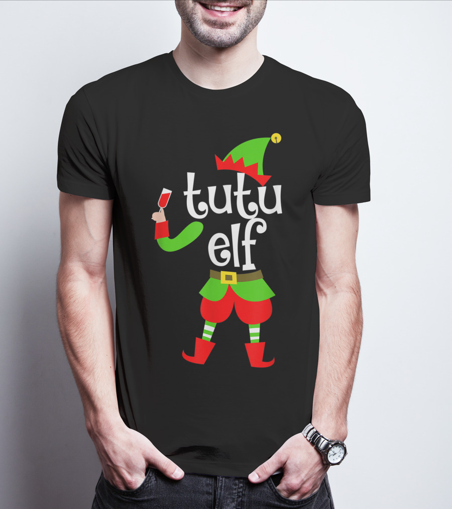 Tutu Elf Holding Wine Glass Christmas Costume T-Shirt