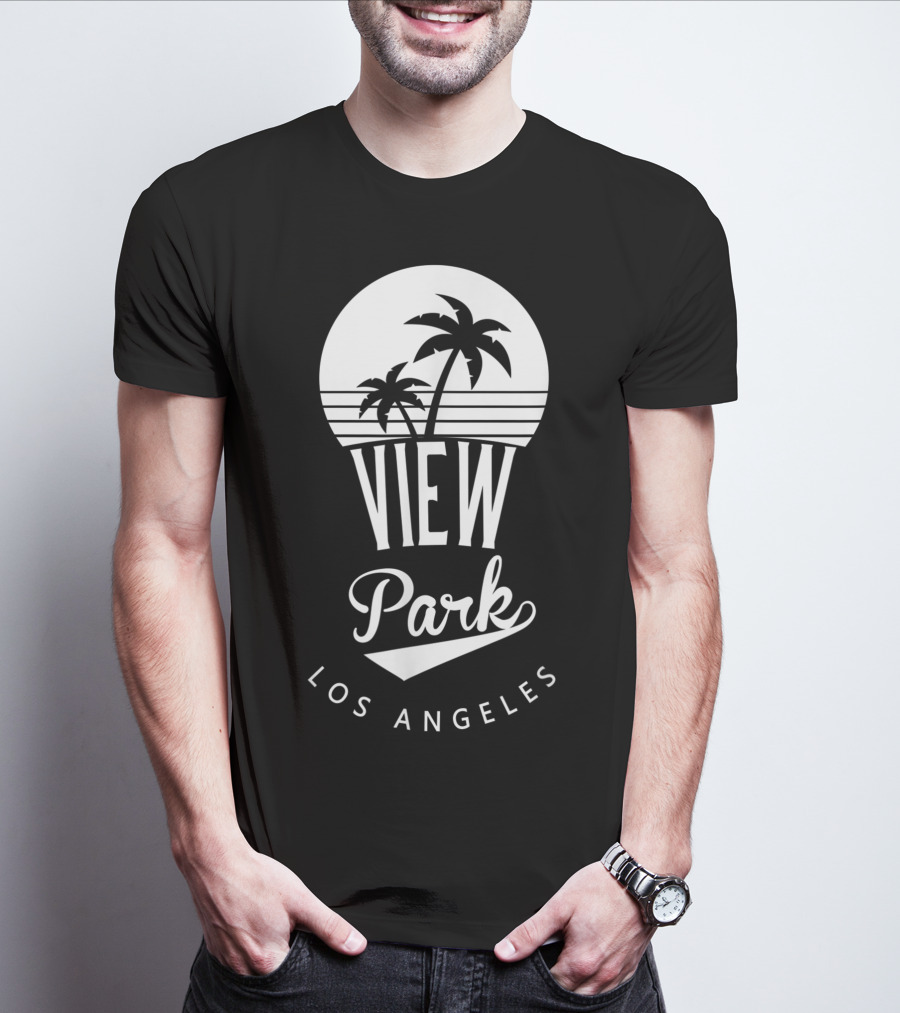 View Park Los Angeles Palm Trees Retro Sunset T-Shirt