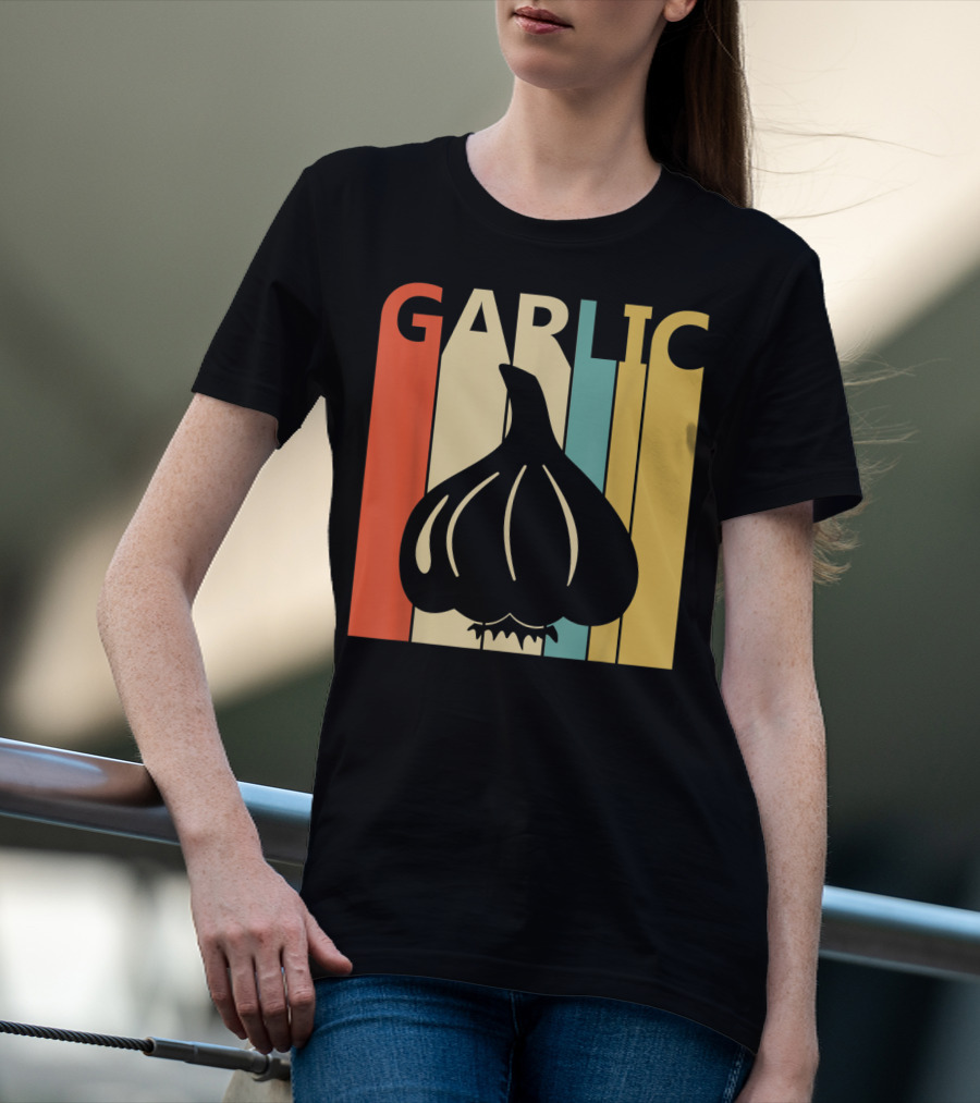 Vintage Garlic Lover Retro Stripes T-Shirt