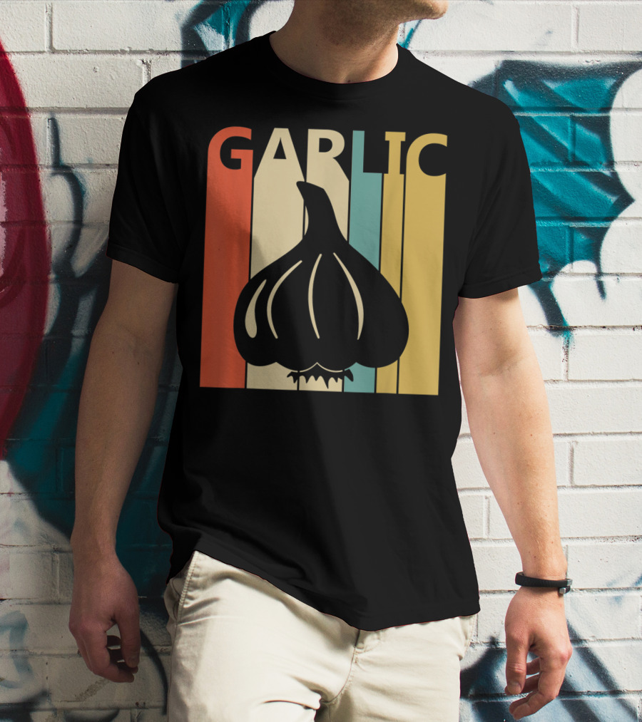 Vintage Garlic Lover Retro Stripes T-Shirt