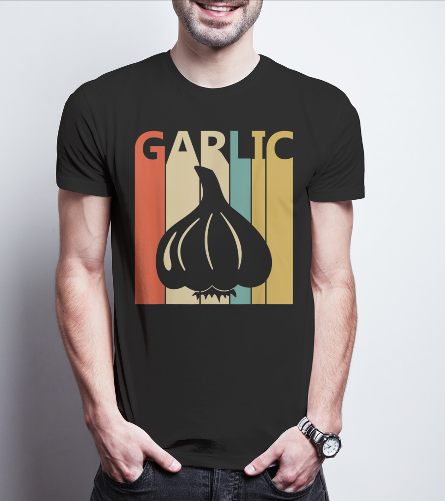 Vintage Garlic Lover Retro Stripes T-Shirt