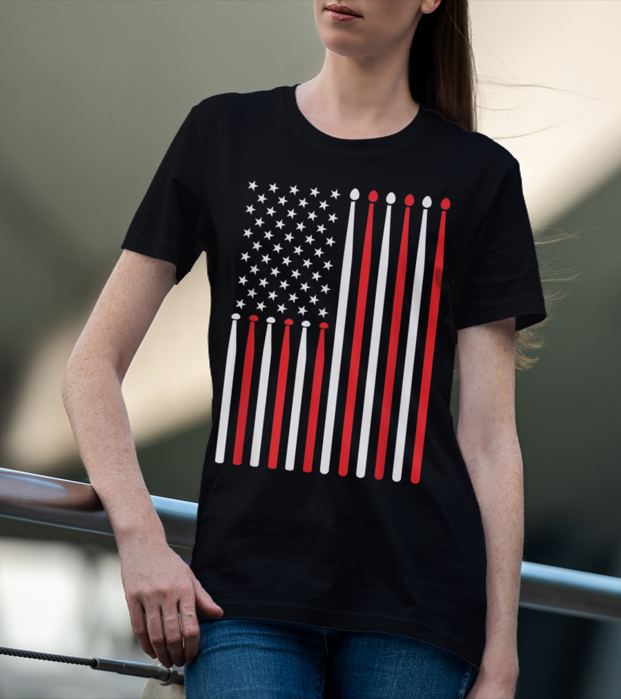 American Flag Drumsticks USA Drummer Musicians Patriotic T-Shirt