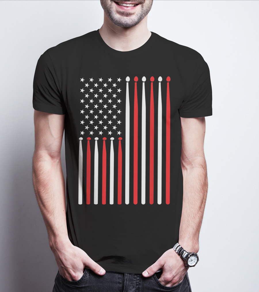 American Flag Drumsticks USA Drummer Musicians Patriotic T-Shirt