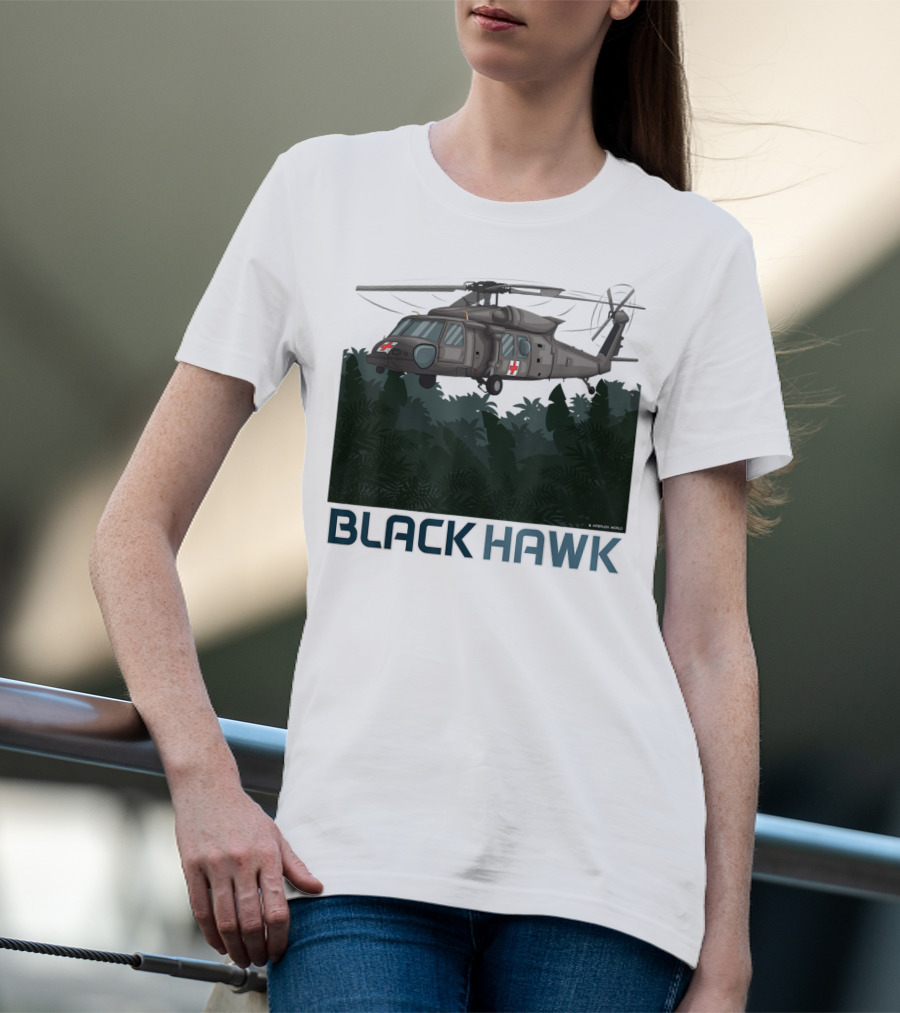 Black Hawk Helicopter Military Jungle Scene T-Shirt