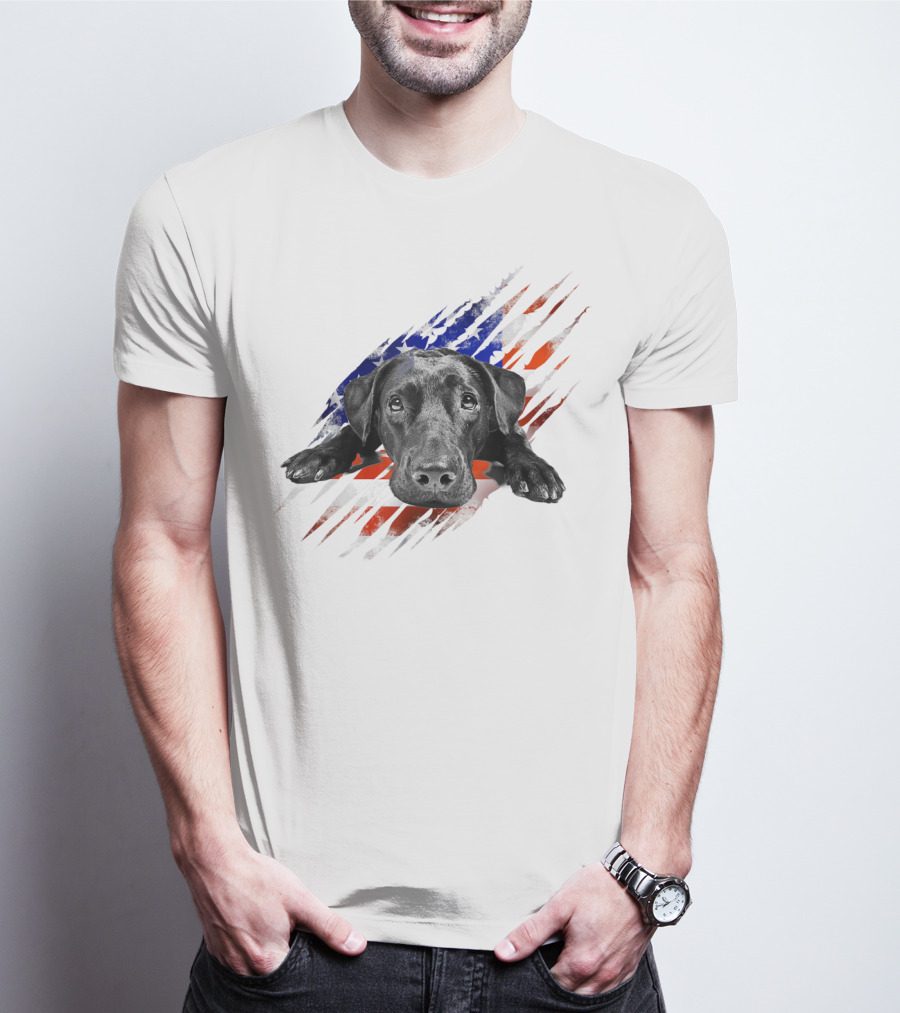 Black Labrador USA Flag Lab Owner Bird Duck Retriever Patriot T-Shirt