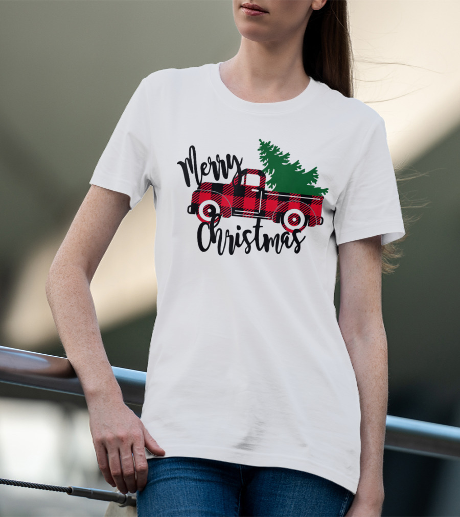 Merry Christmas Buffalo Plaid Red Truck T-Shirt