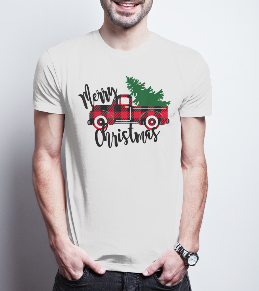 Merry Christmas Buffalo Plaid Red Truck T-Shirt