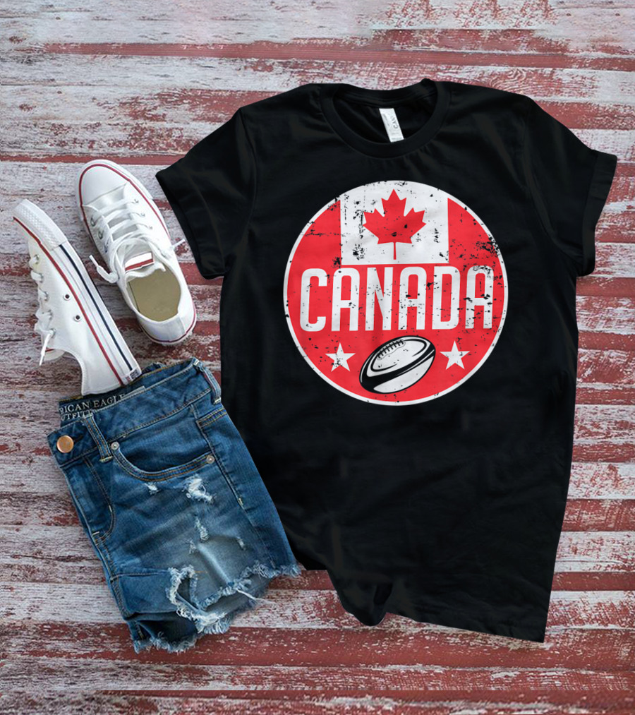 Canada Rugby Flag Supporter Jersey Canadian Maple Leaf Emblem T-Shirt